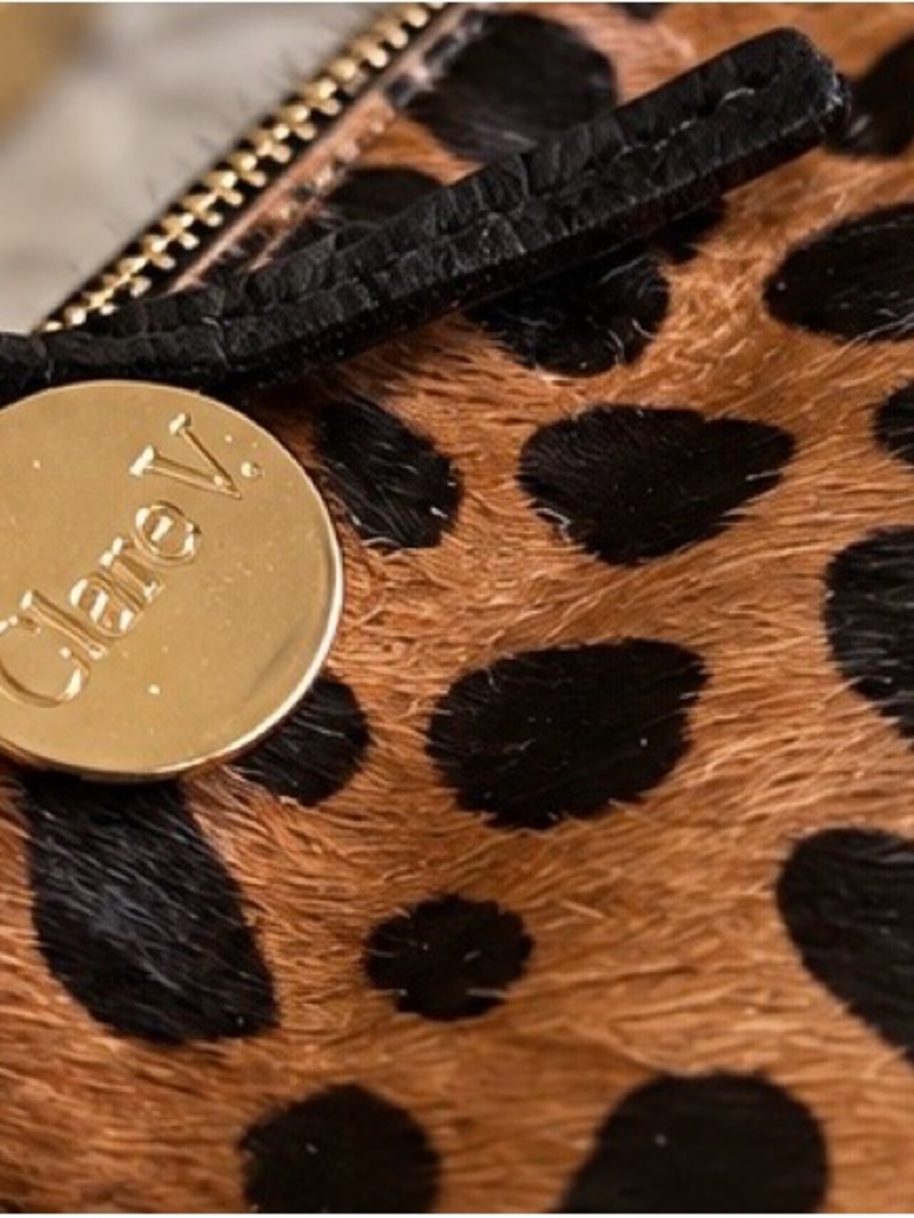 Clare V. Leopard Cow Hair Clutch Bag | Genuine Hair-On Hide - Picture 3 of 5